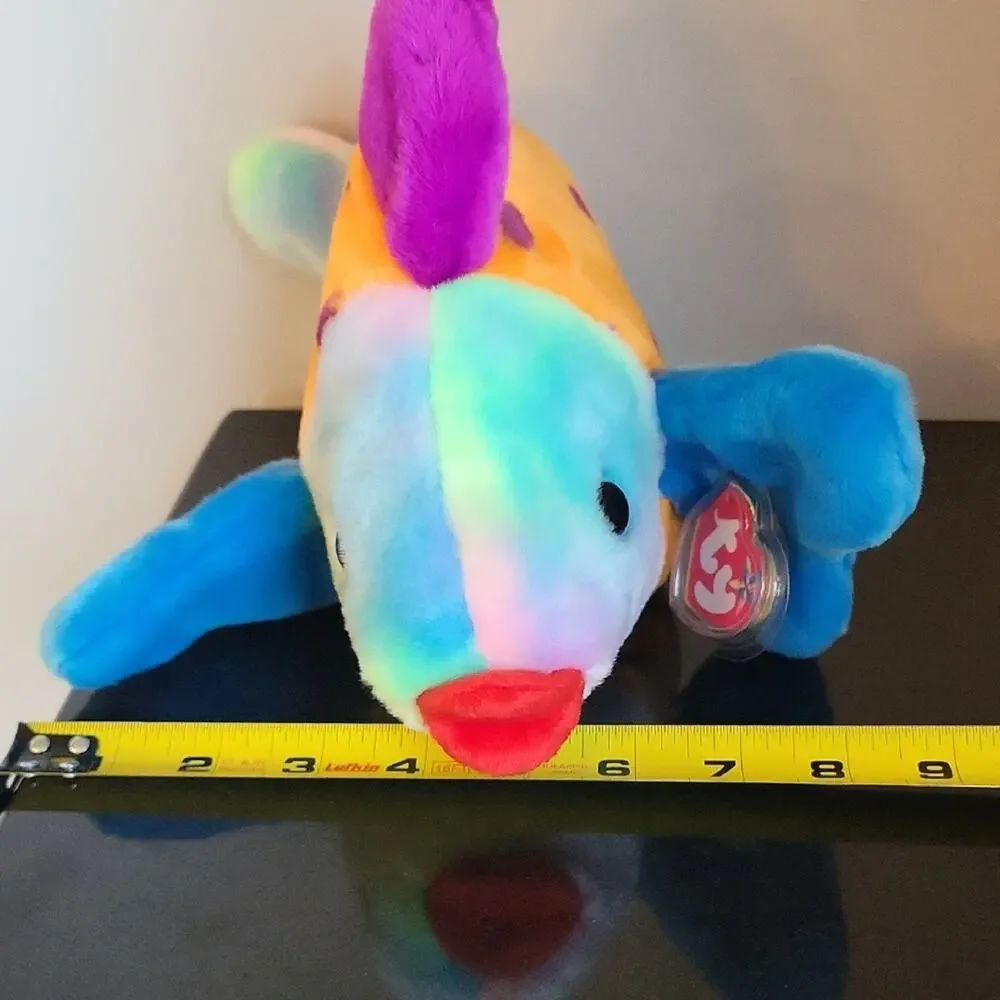 Ty Beanie Baby Lips Vibrant Plush Fish with Blue and Orange